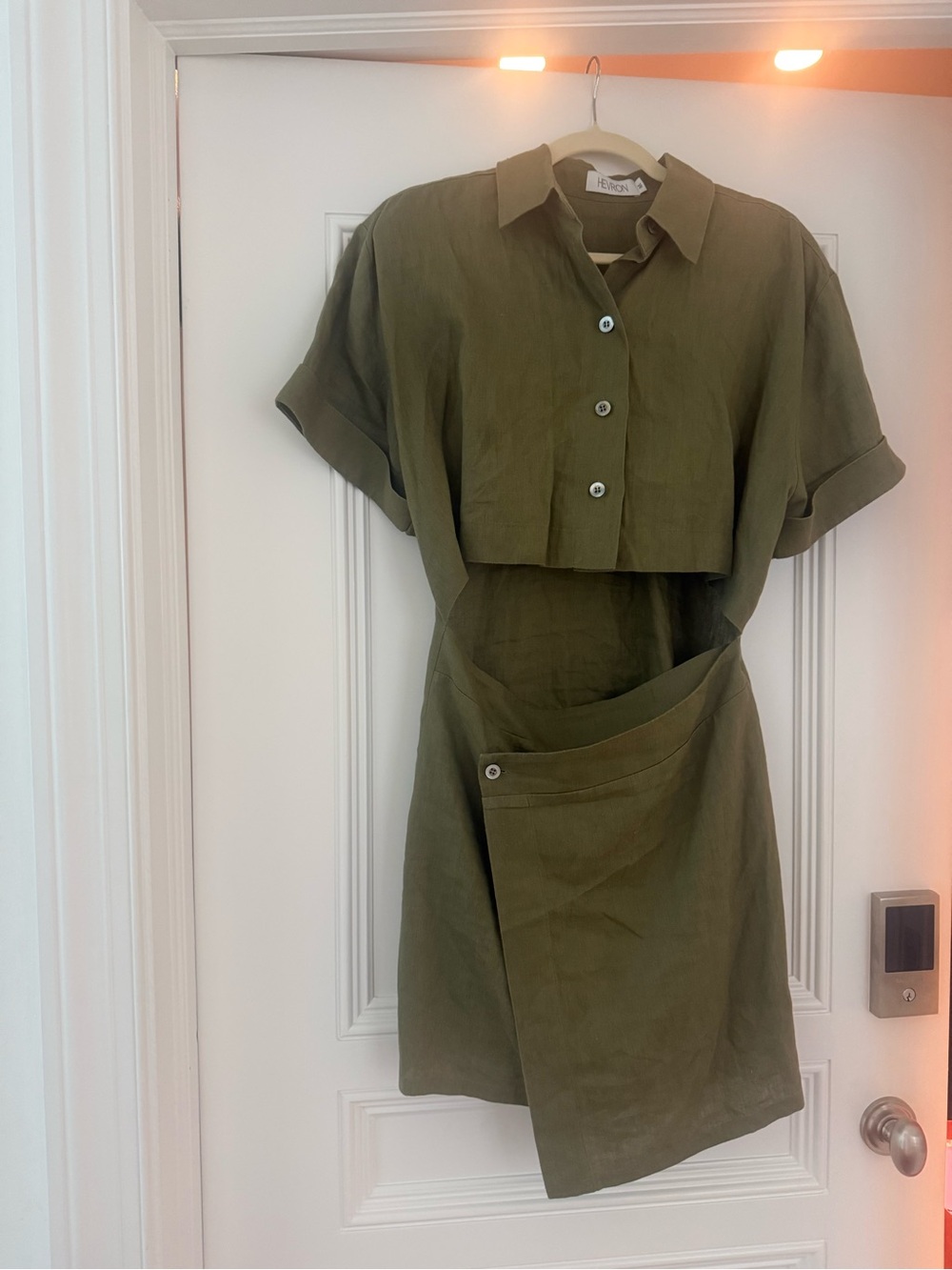 Olive Green Linen-Blend Mini Dress Two-Piece Set